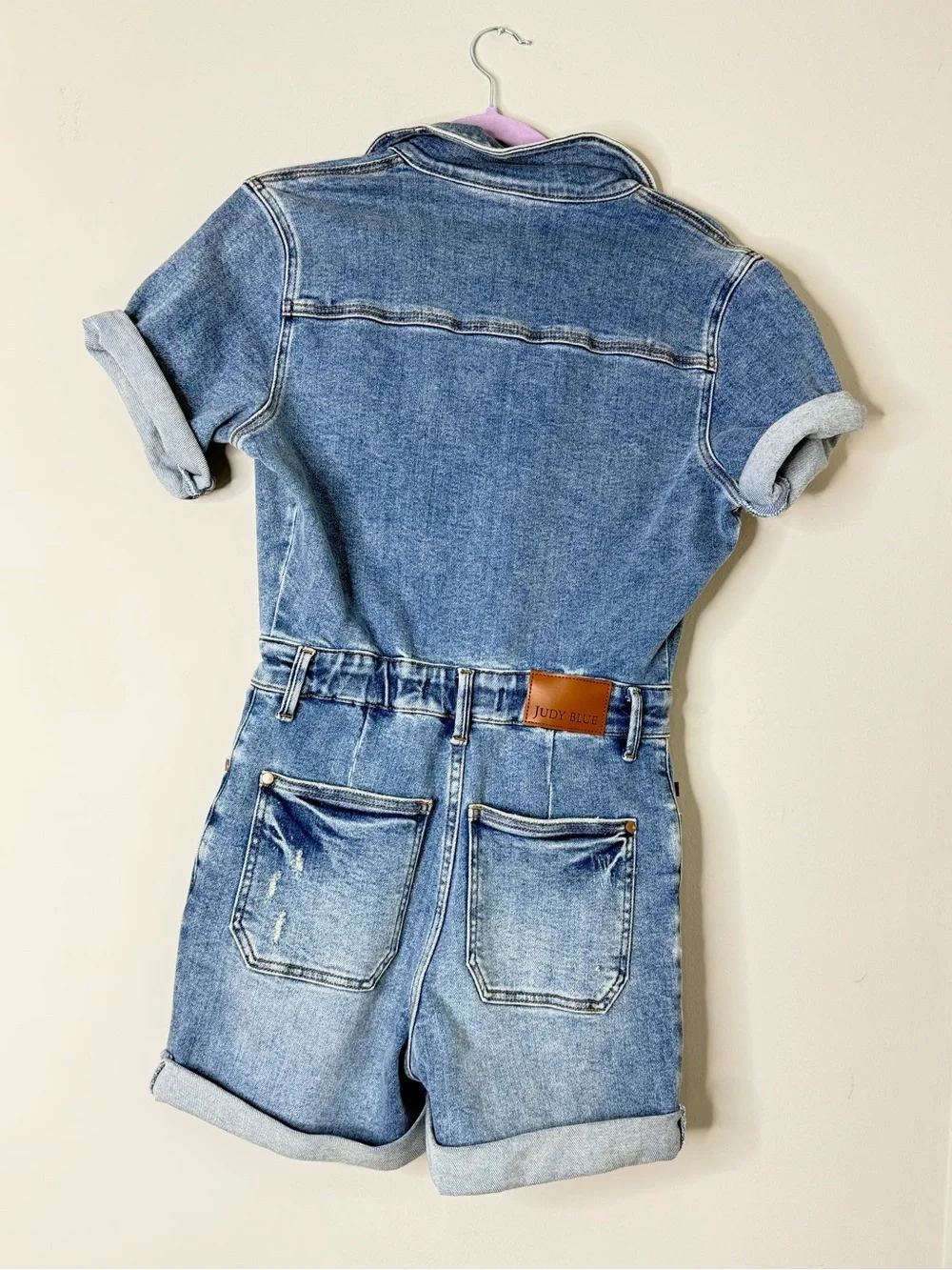 Judy Blue Romper Sz S Button-Up Short Sleeve High Rise - Picture 2 of 6